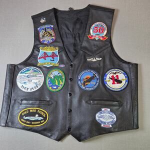 U.S. Navy Submarine Veterans Leather Vest Size 50 Cold War Patch Covered